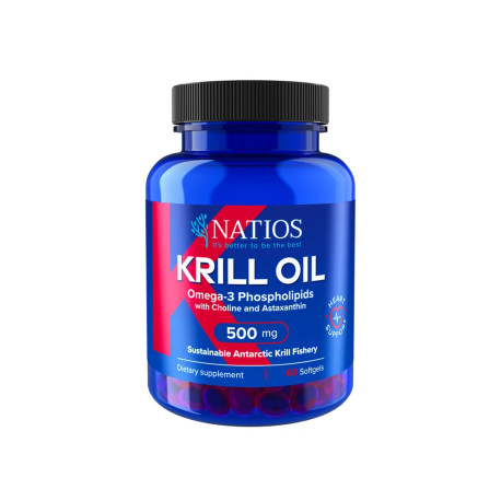 NATIOS Krill Oil, Olej z antarktického krilu s astaxantinem, 500 mg, 60 softgel kapslí