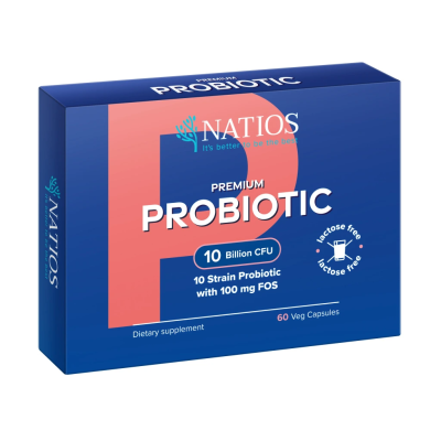 NATIOS Premium Probiotic, Probiotika s FOS, 10 miliard CFU, 10 kmenů, 60 veg kapslí, PegraStore.cz