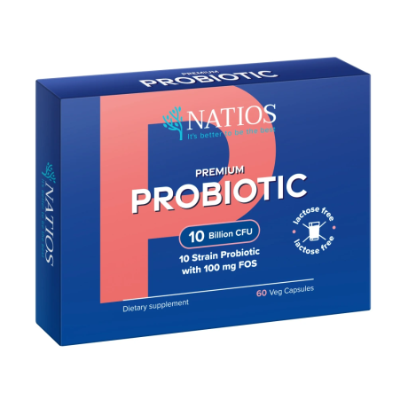 NATIOS Premium Probiotic, Probiotika s FOS, 10 miliard CFU, 10 kmenů, 60 veg kapslí, PegraStore.cz
