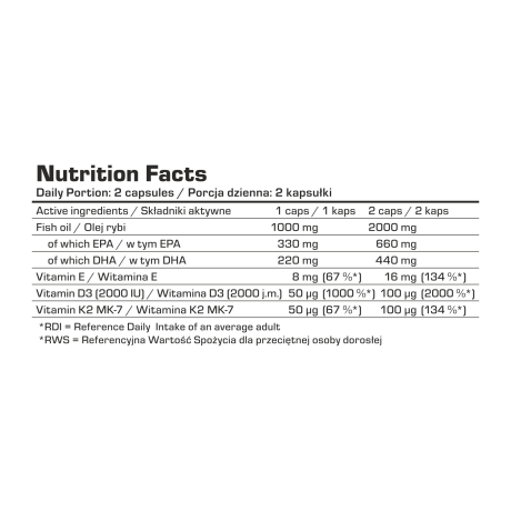 7Nutrition Omega 3 D3 + K2 – 180 kapslí pro srdce, kosti a imunitu