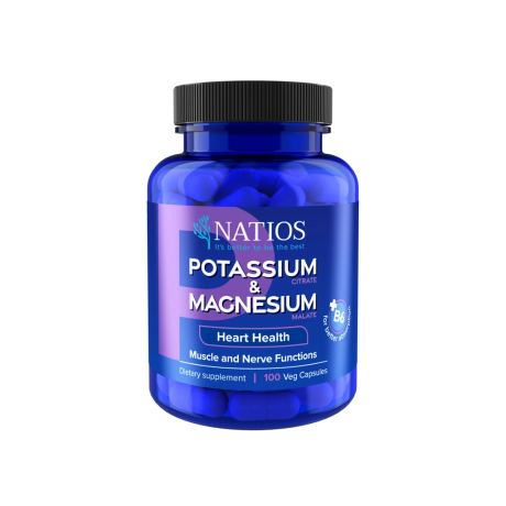 NATIOS Potassium & Magnesium, Draslík citrát a hořčík malát, 100 veganských kapslí, PegraStore.cz