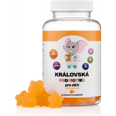 Královská Probiotika pro děti, komplex laktobacilů a bifidobakterií s vitamíny B3, B5, B6, 60 gumových bonbónů, PegraStore