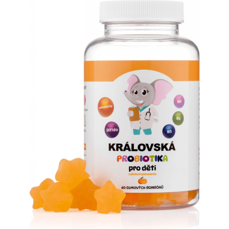 Královská Probiotika pro děti, komplex laktobacilů a bifidobakterií s vitamíny B3, B5, B6, 60 gumových bonbónů, PegraStore