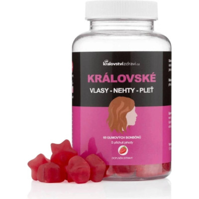 Královské vlasy, nehty, pleť s biotinem a vitamíny B5, B6, B12, 60 gumových bonbónů, Pegrastore.cz