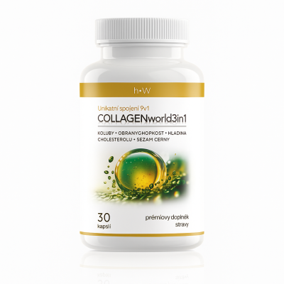 COLLAGENworld 3in1 – Mořský kolagen tripeptid + Kurkumovník & Černý sezam (30 kapslí), Pegrastore.cz