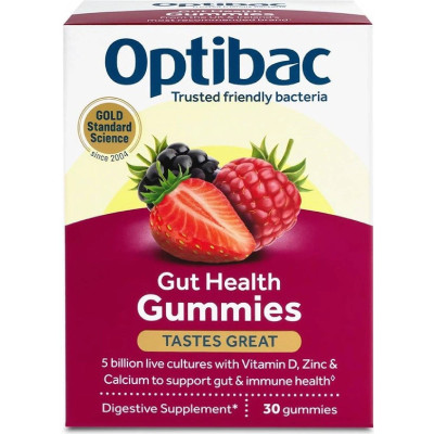 Optibac Gut Health 30 gummies (Želé s probiotiky pro dospělé), Pegrastore.cz