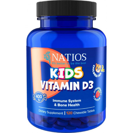 Natios Kids Vitamin D3 400 IU 120 jahodových cucacích tabletek, Pegrastore,cz