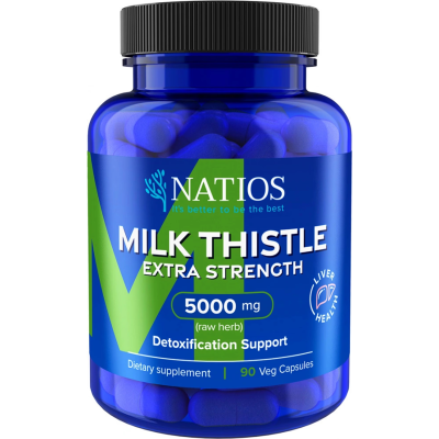 NATIOS Milk Thistle Extract, Ostropestřec, 5000 mg, Extra Strength, 90 veganských kapslí, PegraStore.cz