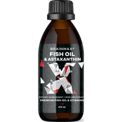 BrainMax Fish Oil & Astaxanthin, Super Omega 3, 3000 mg DHA a EPA, 275 ml, Pegrastore.cz