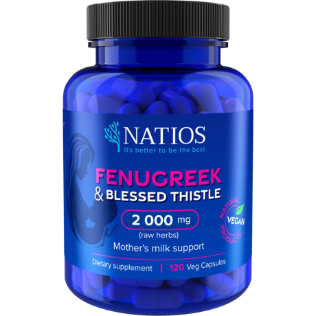 NATIOS Fenugreek & Blessed Thistle Extract, Pískavice & Benedikt, 2000 mg, 120 veg. kapslí, Pegrastore.cz