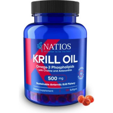 NATIOS Krill Oil, Olej z antarktického krilu s astaxantinem, 500 mg, 60 softgel kapslí, Pegrastore.cz