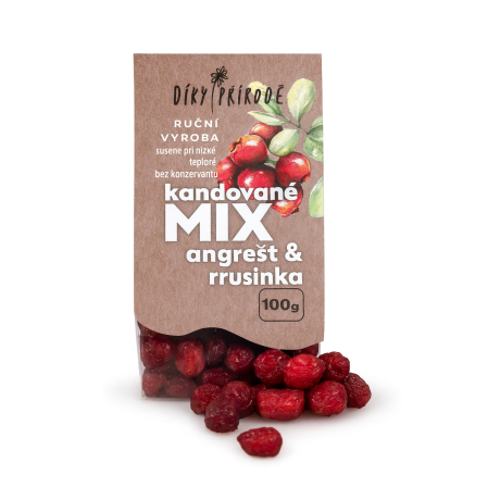 Díky přírodě Kandované ovoce mix angrešt & brusinka 100 g, Pegrastore.cz