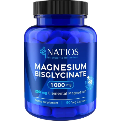 NATIOS Magnesium Bisglycinate 1000 mg + B6, 90 veg. kapslí, (elem. hořčík 200 mg), Pegrastore.cz