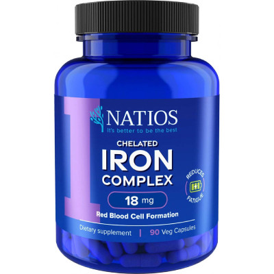 NATIOS Iron Chelated Complex, Železo bisglycinát, 18 mg, 90 veganských kapslí, Pegrastore