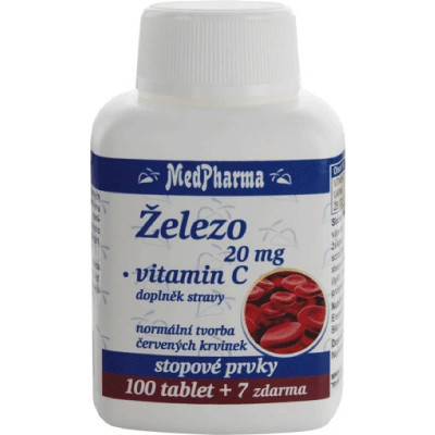 MedPharma Železo 20 mg + Vit. C tablet 100 + 7 kapslí, Pegrastore.cz