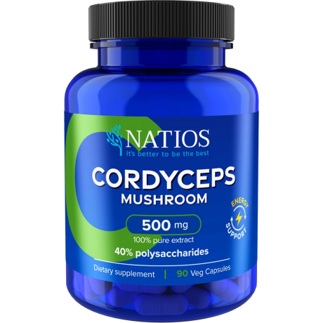 NATIOS Cordyceps Extract, 500 mg, 40% polysaccharides, 90 veganských kapslí. Pegrastore