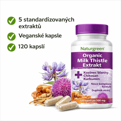 Naturgreen Ostropestřec - Milk Thistle Extrakt 120 kapslí. Pegrastore.cz