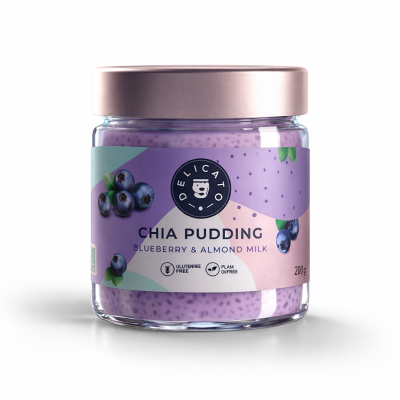 Delicatofood Chia pudink borůvkový 200 gr, Pegrastore.cz