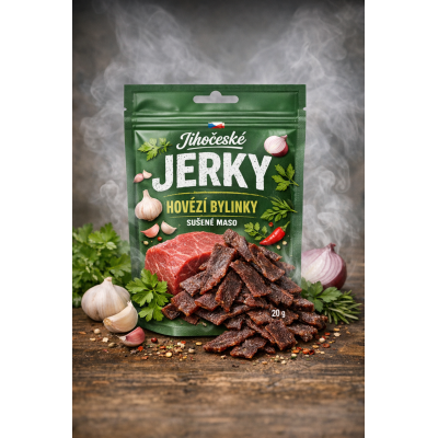 Jihočeské Jerky Hovězí bylinky 20 g, Pegrastore.cz