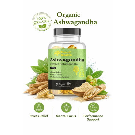 Tree of Health Organic Ashwagandha 450 mg – 90 kapslí | Bio síla a rovnováha