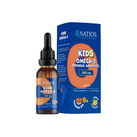 NATIOS Kids Omega-3 Premium Anchovies, 200 mg, Kapky v MCT oleji, 30 ml, Pegrastore.cz