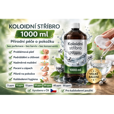 Koloidní stříbro 1000 ml | Přírodní antimikrobiální roztok | PegraStore