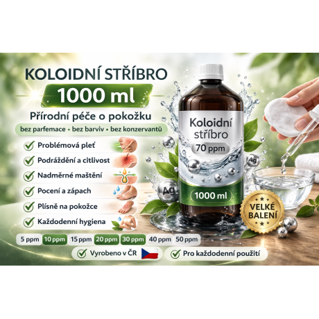 Koloidní stříbro 1000 ml | Přírodní antimikrobiální roztok | PegraStore