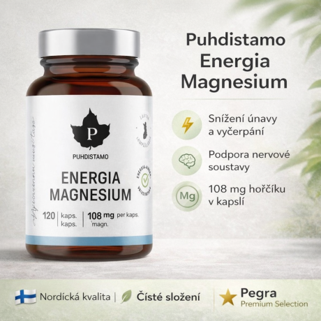 Puhdistamo Energia Magnesium Hořčík 120 kapslí – energie a únava | PegraStore.cz