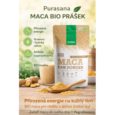 Purasana Maca Powder BIO 200 g, energie po celý den, Pegrastore.cz