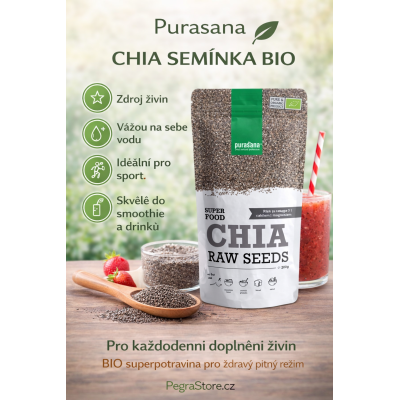 Purasana Chia Seeds BIO 200 g pro zdravý aktivní život. pegrastore.cz