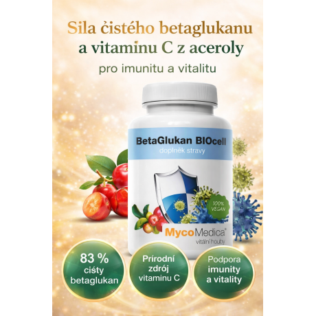 MycoMedica Beta glukan Biocell 90 kapslí pro silnou imunitu, pegrastore.cz
