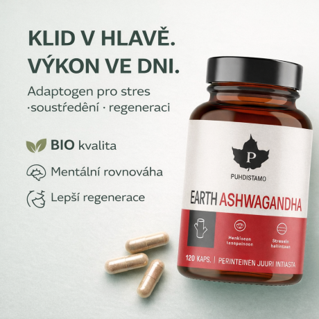 Puhdistamo Earth Ashwagandha BIO 120 kapslí, Pegrastore.cz