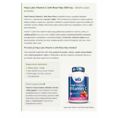 Haya Labs Vitamin C with Rose Hips 500 mg- Silná podpora imunity a zdraví