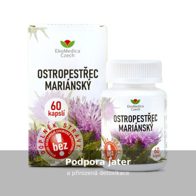 Přírodní doplněk stravy s ostropestřcem mariánským pro podporu normální funkce jater, trávení a přirozené detoxikace organismu.