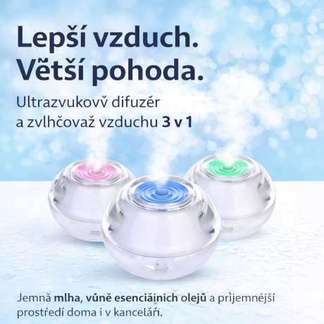 Jemná mlha, vůně esenciálních olejů a příjemnější prostředí doma i v kanceláři.