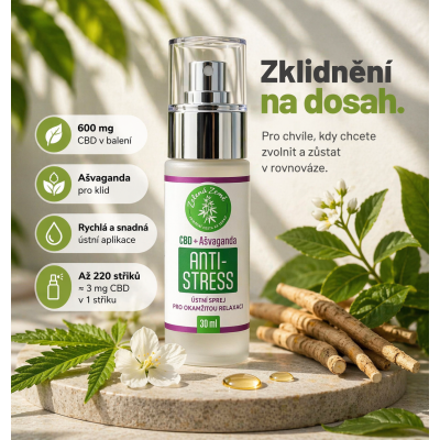 Zvolni. Srovnej hlavu. Jeď dál.
CBD sprej s ašvagandou pro náročné dny.