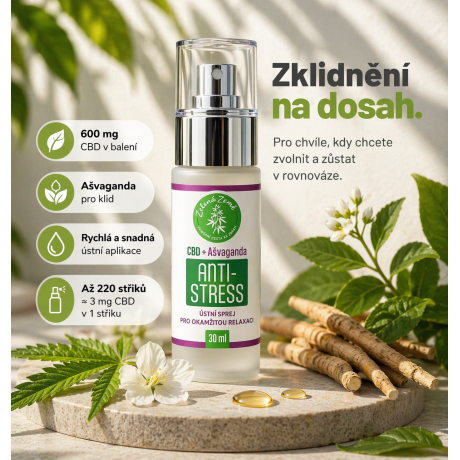 Zvolni. Srovnej hlavu. Jeď dál.
CBD sprej s ašvagandou pro náročné dny.