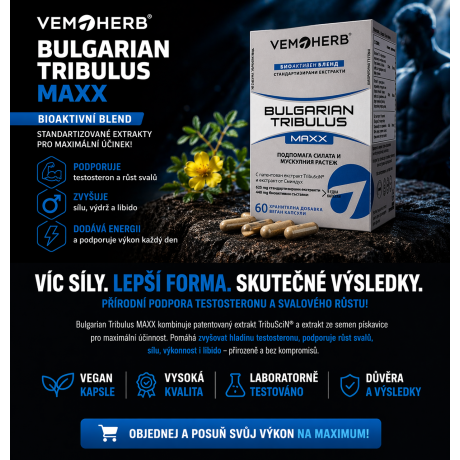 💪 Nakopni testosteron. Zvedni výkon.
🔥 Bulgarian Tribulus MAXX – přírodní síla pro chlapy, co chtějí víc.