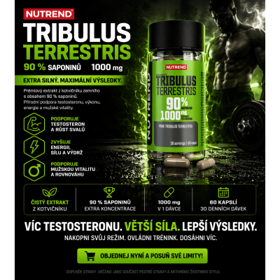 Více síly. Více výkonu. Více disciplíny.
Nutrend Tribulus Terrestris pro muže, kteří chtějí víc.