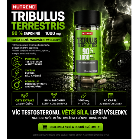 Více síly. Více výkonu. Více disciplíny.
Nutrend Tribulus Terrestris pro muže, kteří chtějí víc.