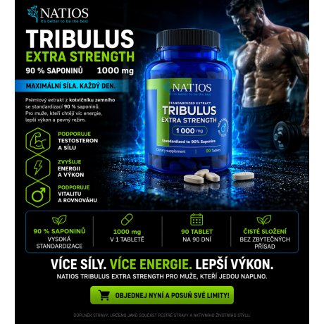 Více síly. Více energie. Lepší výkon.
NATIOS Tribulus Extra Strength pro muže, kteří jedou naplno.