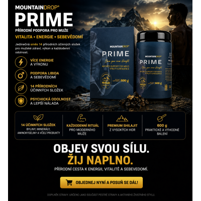 Objev svou sílu. Žij naplno.
Mountaindrop PRIME pro muže, kteří chtějí energii, vitalitu a sebevědomí v každém dni.