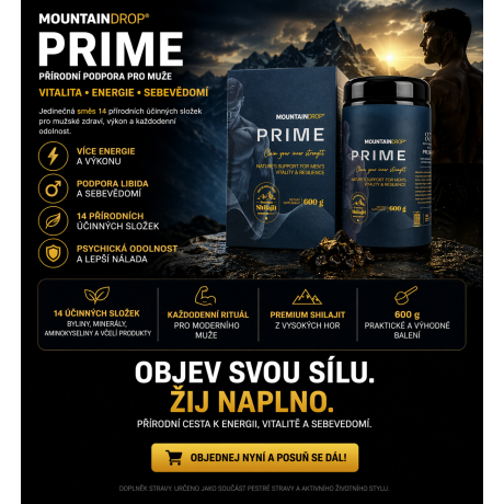 Objev svou sílu. Žij naplno.
Mountaindrop PRIME pro muže, kteří chtějí energii, vitalitu a sebevědomí v každém dni.