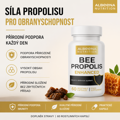 Síla propolisu pro obranyschopnost.
Každodenní podpora v praktických kapslích.