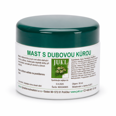 Jukl Mast s dubovou kůrou 50 ml pro šetrnou stahující péči o citlivou pokožku v okolí konečníku a žilních oblastí.