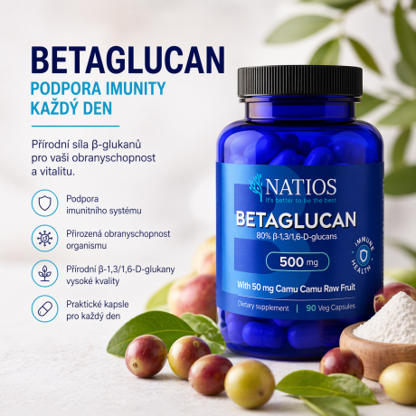 NATIOS Betaglucan s Camu Camu | 500 mg | 90 veganských kapslí | Imunita