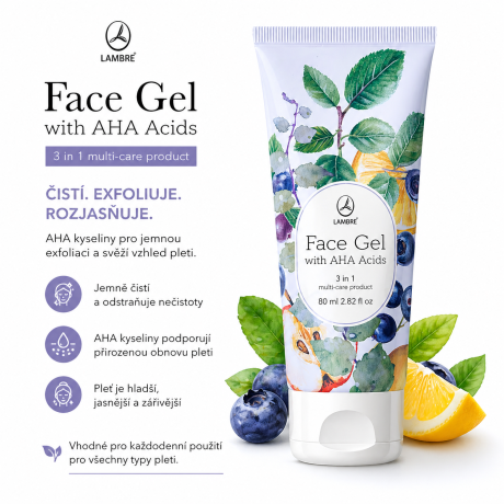 Čistí. Exfoliuje. Rozjasňuje.
Jemný gel s AHA kyselinami pro hladší, svěžejší a jasnější pleť v jednom kroku.