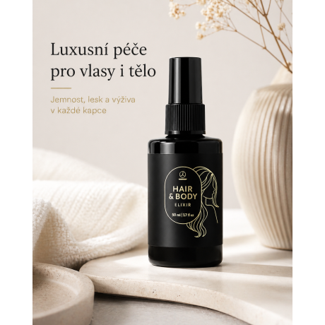 Body Elixir je lehká mlha pro vlasy i pokožku. Dodá pocit hebkosti, jemnosti a svěžího vzhledu při každodenní péči.