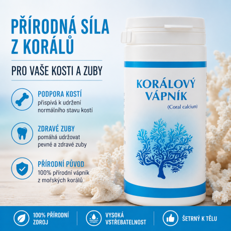 Korálový vápník pro doplnění minerálů, podporu kostí a každodenní péči o tělo.
