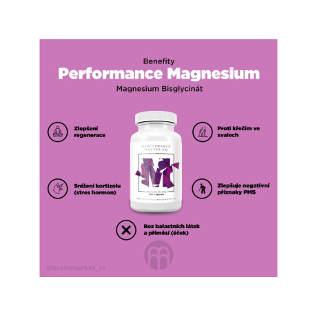 Performance Magnesium 1000 mg, 100 kapslí, (Hořčík 200 mg + Vitamín B6)
